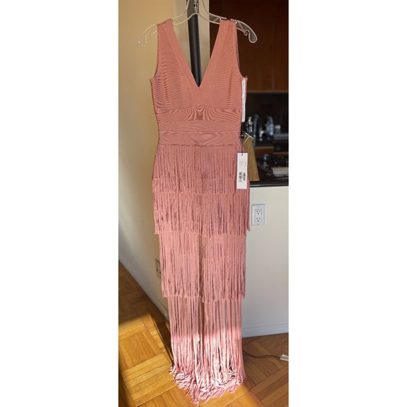 JOVANI - JVN04784 FRINGE V NECK SHEATH DRESS - Picture 5 of 9